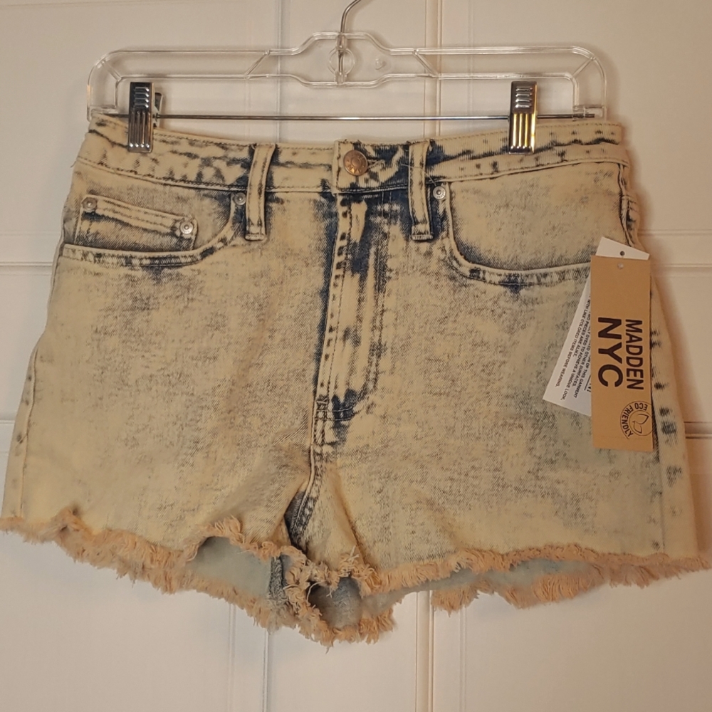 Distressed Madden NYC super high rise denim shorts